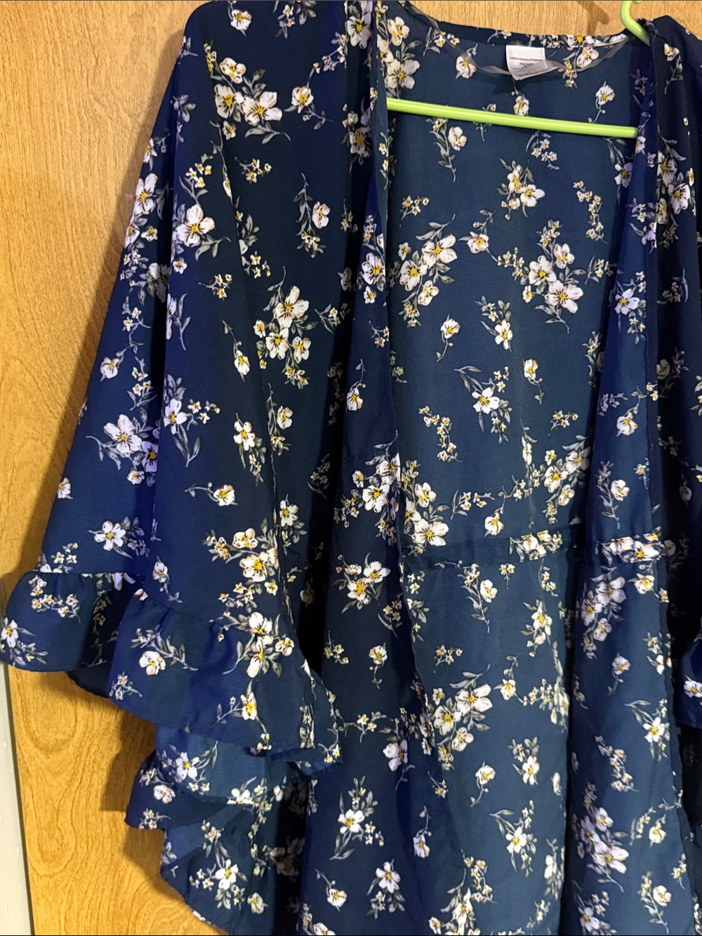 Navy Floral Ruffle Kimono - Picture 2 of 6